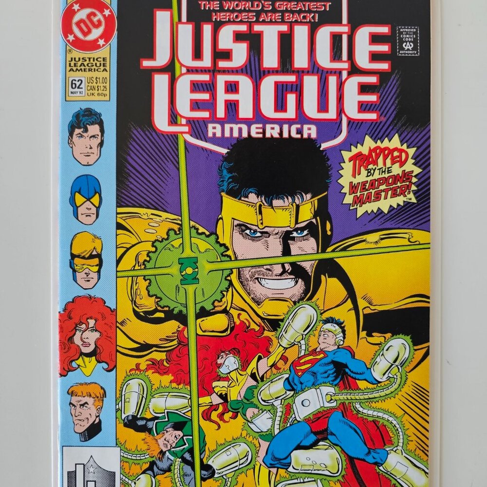 JUSTICE LEAGUE America #62 May 1992 DC Comics Trapped by the Weapons Master! VF